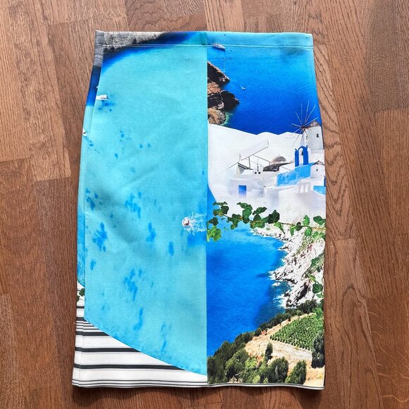 Clover Canyon Greece Graphic Print Bodycon Pencil Skirt Sz M Blue - Picture 3 of 7
